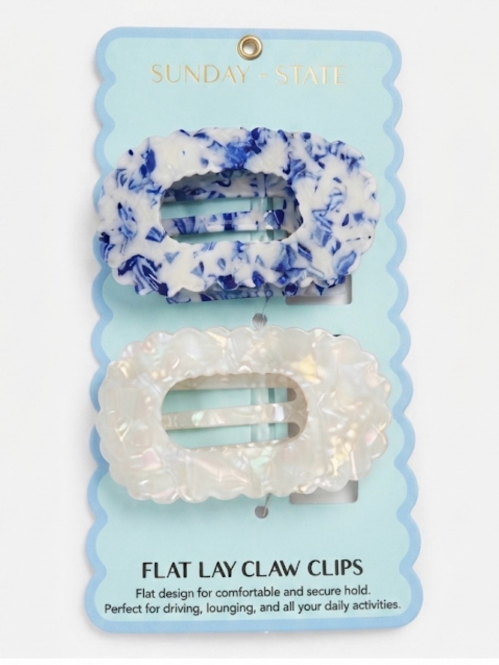 NWT ⚜️💙⚜️ Sunday State Blue & White Flat lay Claw Hair Clip Set of 2